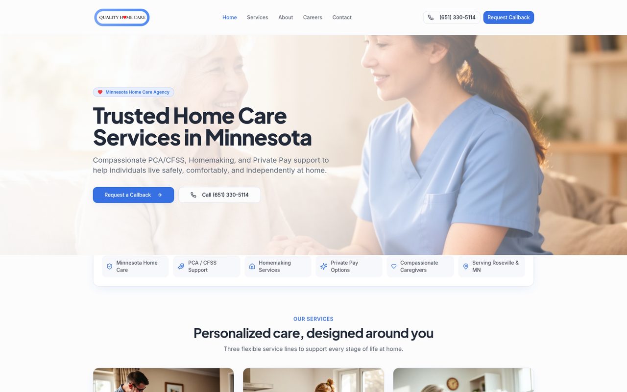 Quality Home Care Minnesota healthcare website by FZolutions
